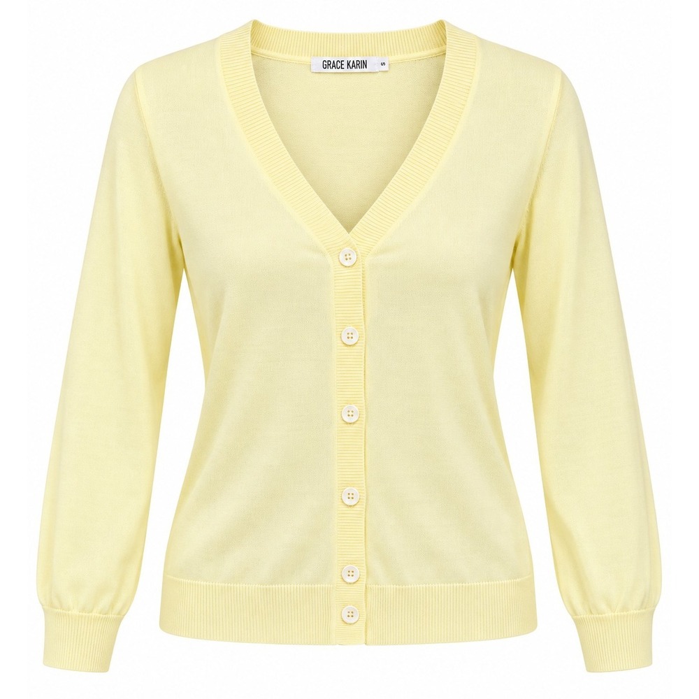 NWT Grace Karin Womens Small Yellow Cardigan Sweater Button Front Light Layer